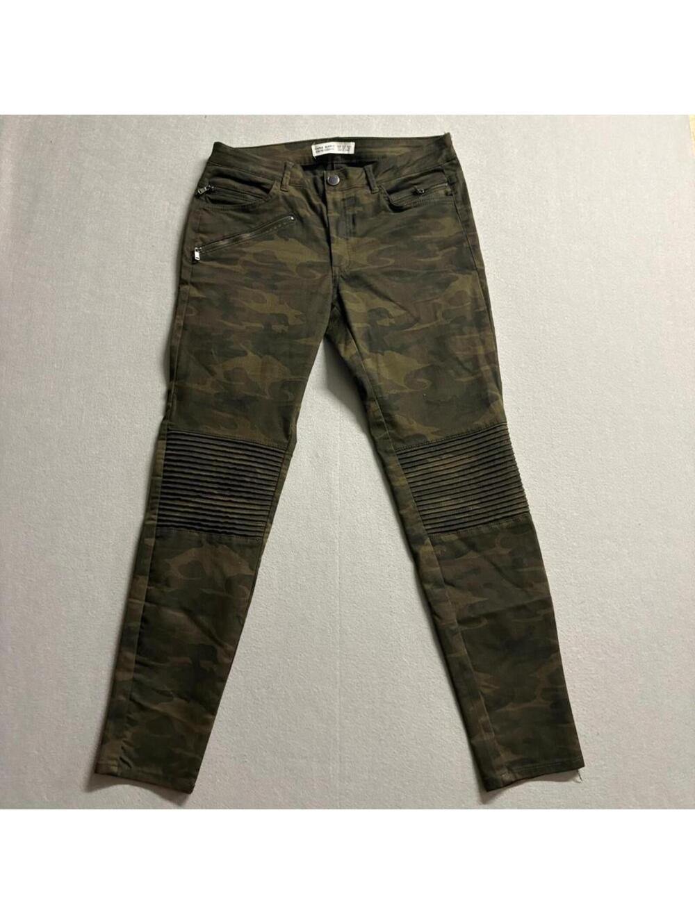 Zara Basic Z1975 Denim Womens Size 8 Camo Moto Skinny Jeans Green Camouflage
